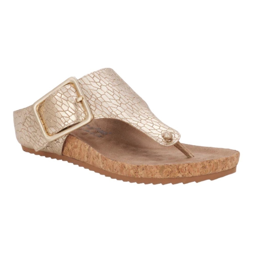 Walking Cradle Phoebe Sandal: Gold Metallic Crackle Leather/Cork Bottom